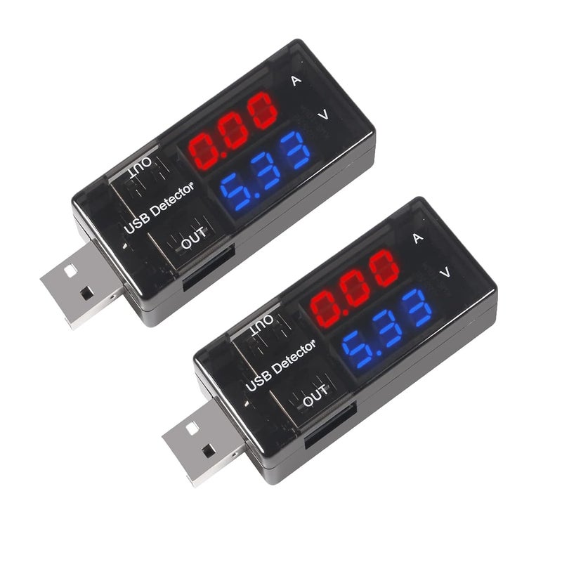 Atnsinc 2PCS Dual USB Current Voltage Charging Detector Voltmeter Ammeter Charger Doctor USB Tester DC LED Display (Color: Red & Blue) - Image 1